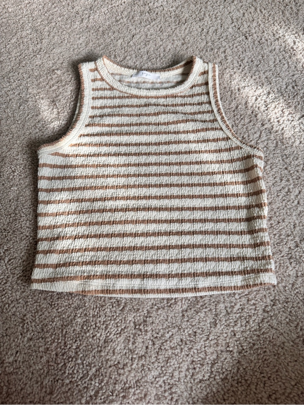 Gaze Cream and Tan Striped Knit Crop Tank - Picture 1 of 4